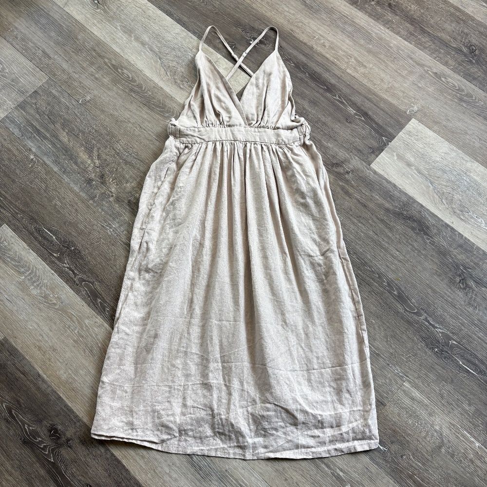 Reset by Jane Maxi Dress beige 100% Flax strappy boho beachy neutral size small